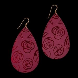 NWOT Nickel & Suede Floral Leather Teardrop Earrings in Burgundy